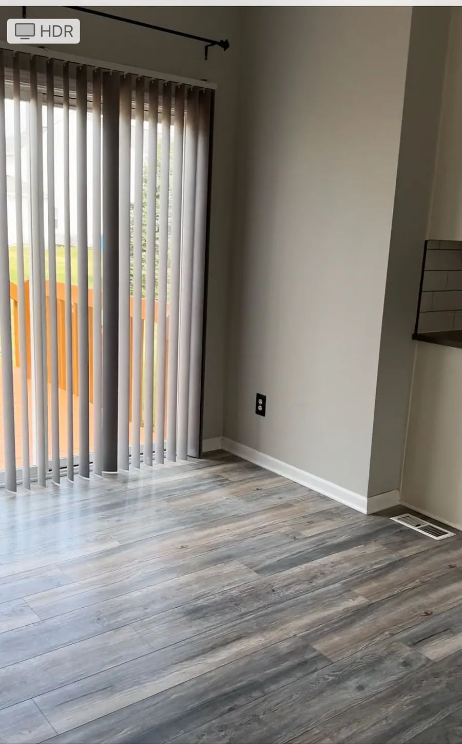 Clean living area with new floors